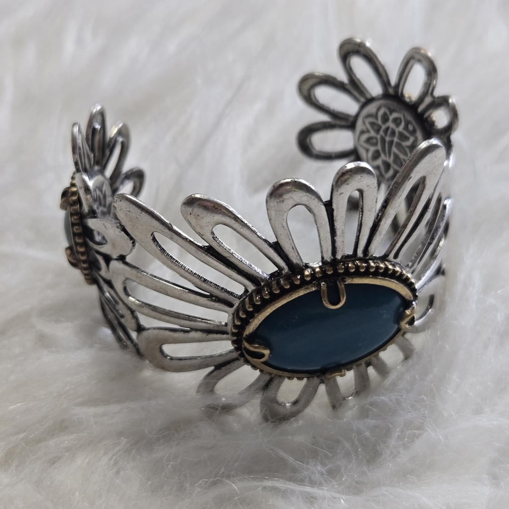 LUCKY BRAND Boho Southwest Faux Turquoise Malachite Flower Cuff Bracelet Western - Picture 13 of 15